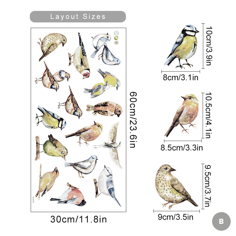 Blue Tit Robin Sparrow Garden Birds Wall Decals Removable PVC Vinyl Wall Stickers For Nursery Room Baby's Room Creative DIY Kindergarten Wall Decor