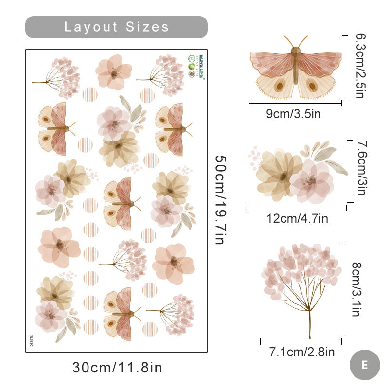 Bohemian Flowers & Butterflies Wall Decals Removable PVC Vinyl Wall Stickers For Decorating Living Room Bedroom Wall Creative DIY Home Decor