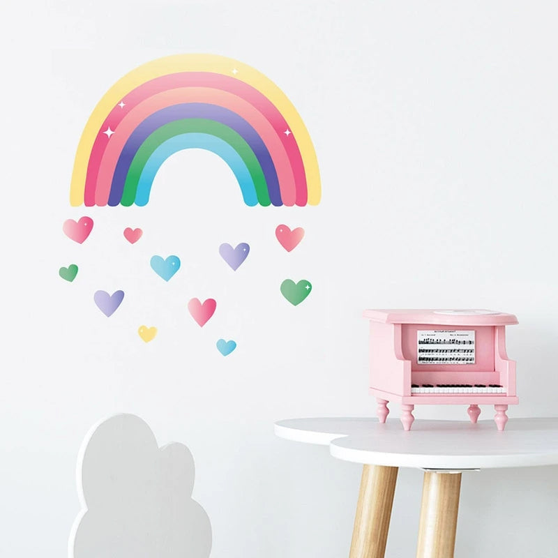 Rainbow Hearts Kids Wall PVC For Colorful Vi – Decal Room Cute Removable