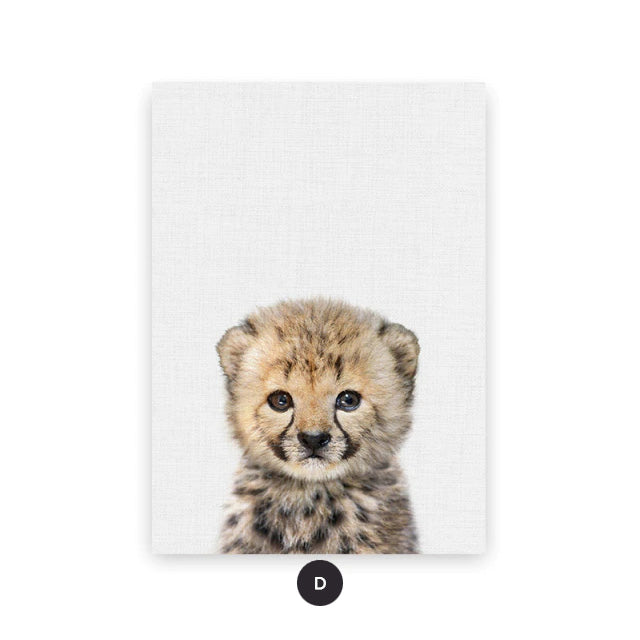 Cute Baby Animal Portraits Wall Art Posters For Kid's Bedroom Fine Art Canvas Prints Elephant Giraffe Lion Cub Pictures For Nordic Nursery Wall Decor