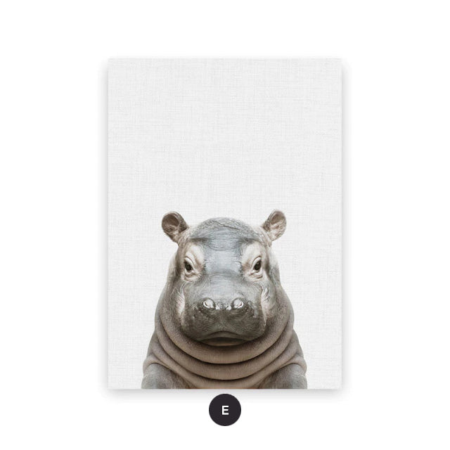Cute Baby Animal Portraits Wall Art Posters For Kid's Bedroom Fine Art Canvas Prints Elephant Giraffe Lion Cub Pictures For Nordic Nursery Wall Decor