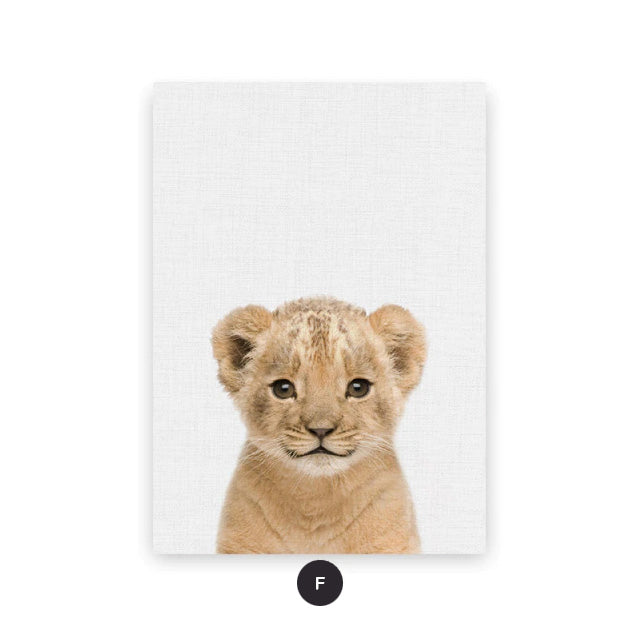 Cute Baby Animal Portraits Wall Art Posters For Kid's Bedroom Fine Art Canvas Prints Elephant Giraffe Lion Cub Pictures For Nordic Nursery Wall Decor