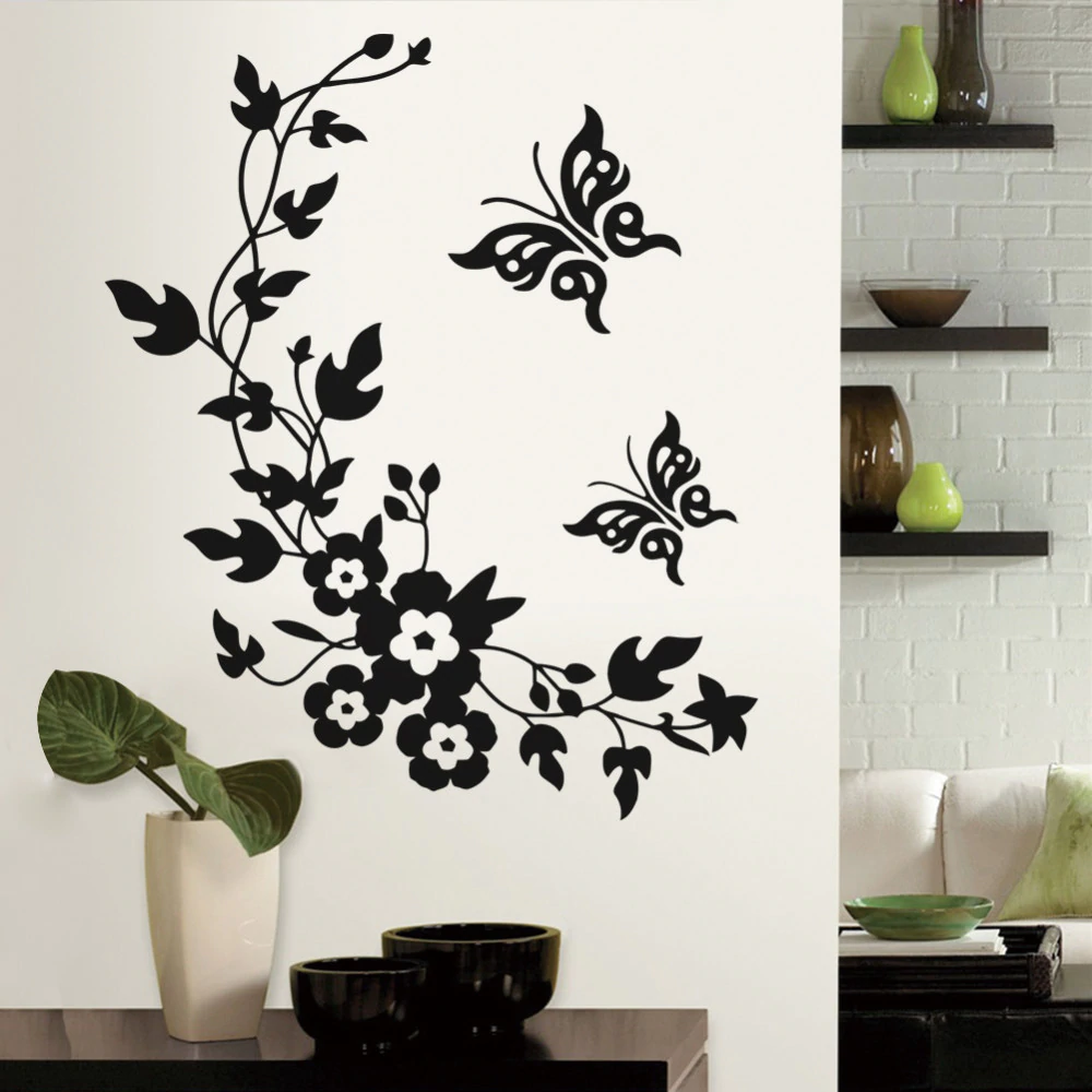 Cute Butterflies And Flowers Wall Art Mural Removable PVC Wall