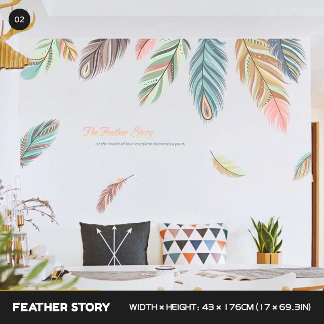 Freedom Birds Feather Wall Decor Murals Removable PVC Self Adhesive Dream Feathers Decals For Living Room Bedroom Wall Art Creative Home Decor