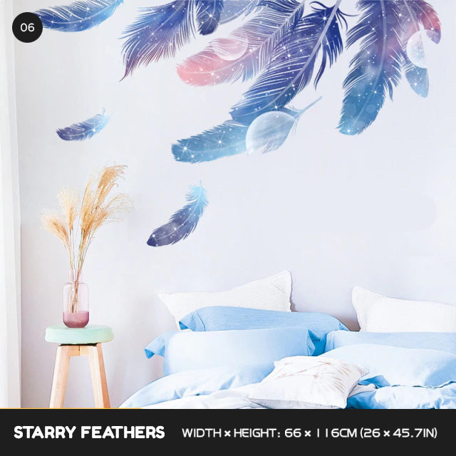 Freedom Birds Feather Wall Decor Murals Removable PVC Self Adhesive Dream Feathers Decals For Living Room Bedroom Wall Art Creative Home Decor