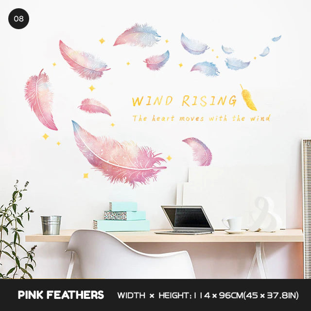 Freedom Birds Feather Wall Decor Murals Removable PVC Self Adhesive Dream Feathers Decals For Living Room Bedroom Wall Art Creative Home Decor