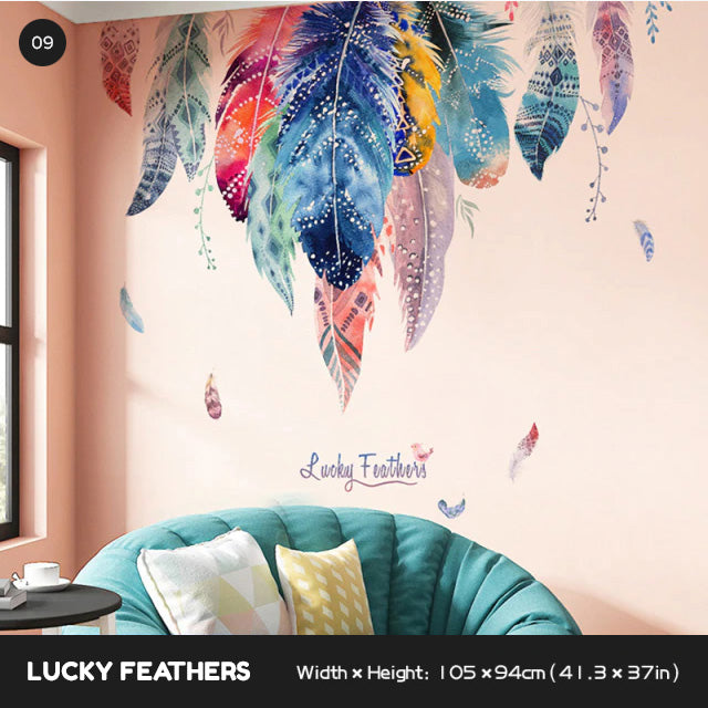 Freedom Birds Feather Wall Decor Murals Removable PVC Self Adhesive Dream Feathers Decals For Living Room Bedroom Wall Art Creative Home Decor