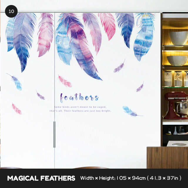 Freedom Birds Feather Wall Decor Murals Removable PVC Self Adhesive Dream Feathers Decals For Living Room Bedroom Wall Art Creative Home Decor