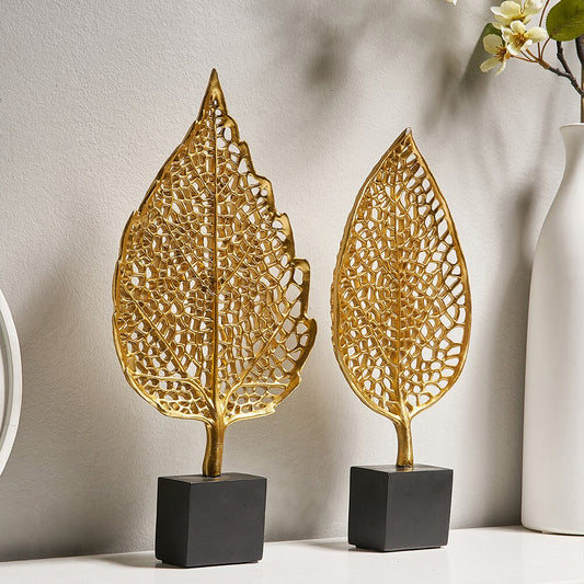 Golden Leaf Statues Decorative Exotic Botanical Silhouette Leaves Desktop Ornaments For Luxury Living Room Sideboard Coffee Table Nordic Style Decoration