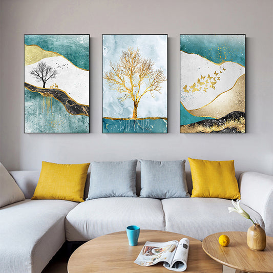 Golden Tree Butterflies And Deer Abstract Landscape Wall Art Fine Art Canvas Prints Pictures For Living Room Dining Room Luxury Interiors Wall Art Decor