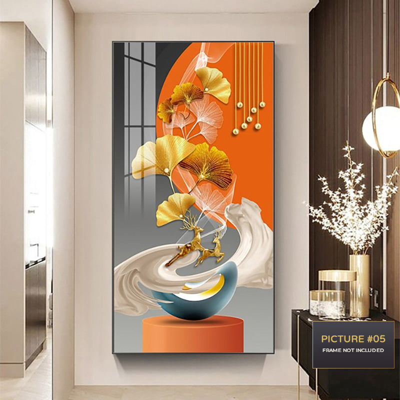 Golden Circle Of Light Nordic Abstract Auspicious Wall Art Fine Art Canvas Prints Modern Skyscraper Format Pictures For Luxury Living Room Wall Decor