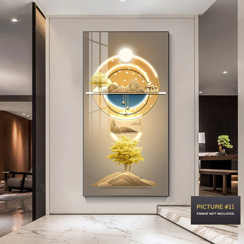 Golden Circle Of Light Nordic Abstract Auspicious Wall Art Fine Art Canvas Prints Modern Skyscraper Format Pictures For Luxury Living Room Wall Decor