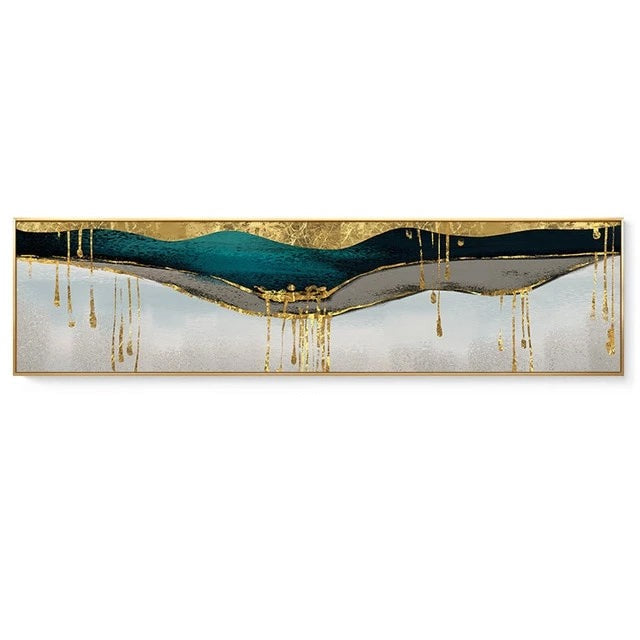 Golden Geomorphic Abstract Elements Wide Format Wall Art Canvas Prints Modern Contemporary Pictures For Living Room Bedroom Wall Decor