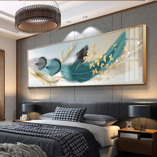 Modern Abstract Butterflies & Feathers Wide Format Wall Art Fine Art Canvas Prints Auspicious Pictures For Above The Bed Luxury Living Room Art Decor