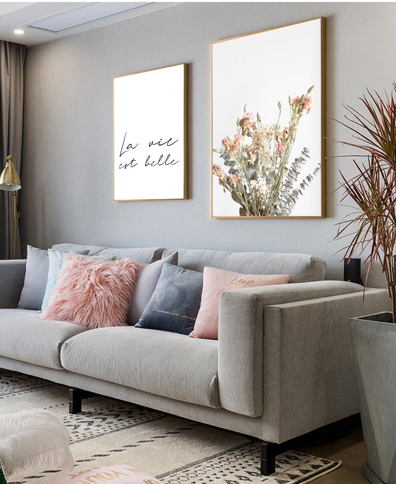 Life Is Beautiful Inspirational Quotation Wall Art Fine Art Canvas Prints Minimalist Letters & Quotes Floral Pictures For Living Room Bedroom Decor