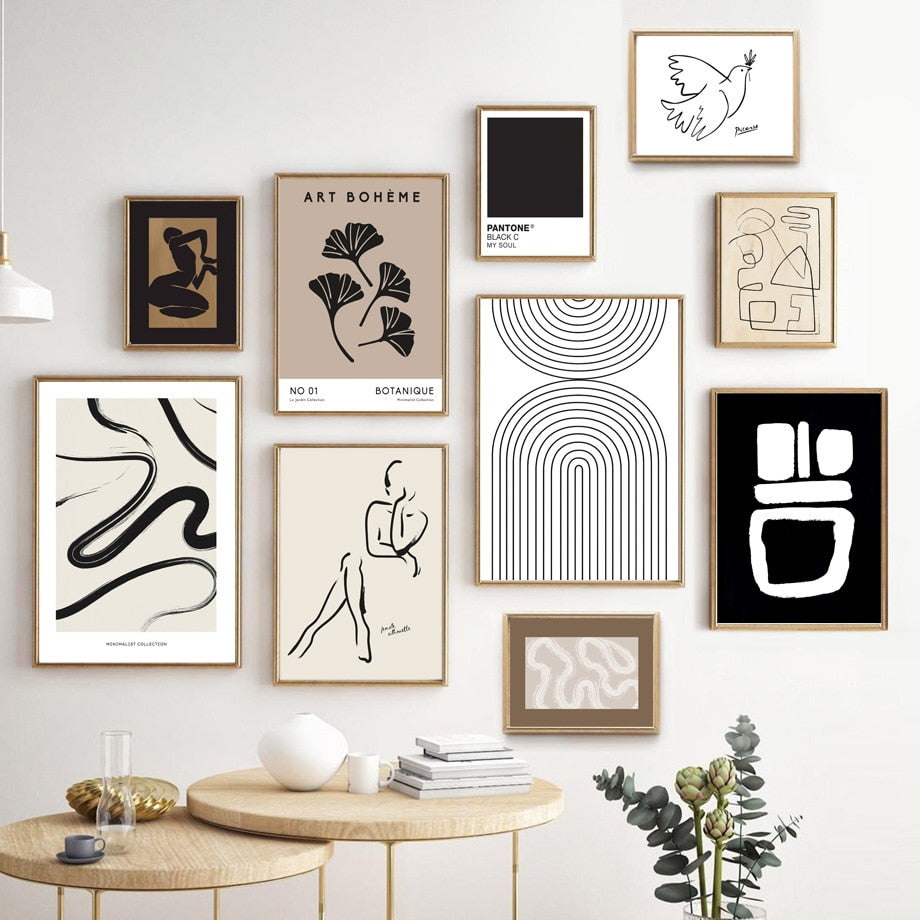 Vintage Abstract Line Art Minimalist Gallery Wall Art Fine Art Canvas Prints Pictures For Living Room Dining Room Home Office Decor