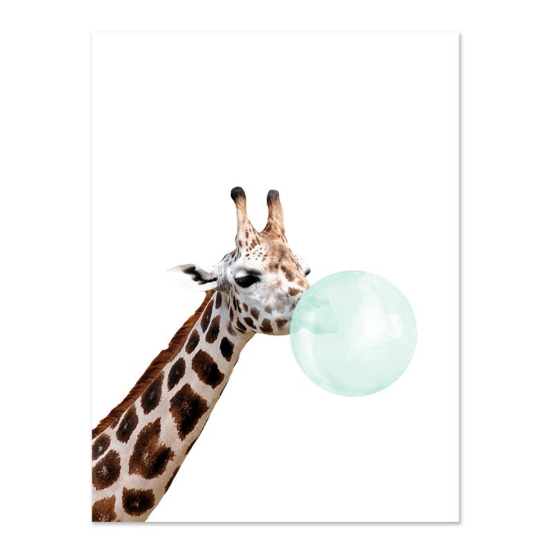 Cute Jade Green Bubble Baby Animal Posters Nursery Wall Art Fine Art Canvas Prints Giraffe Elephant Koala Zebra Pictures For Baby Girls Boys Bedroom Decor