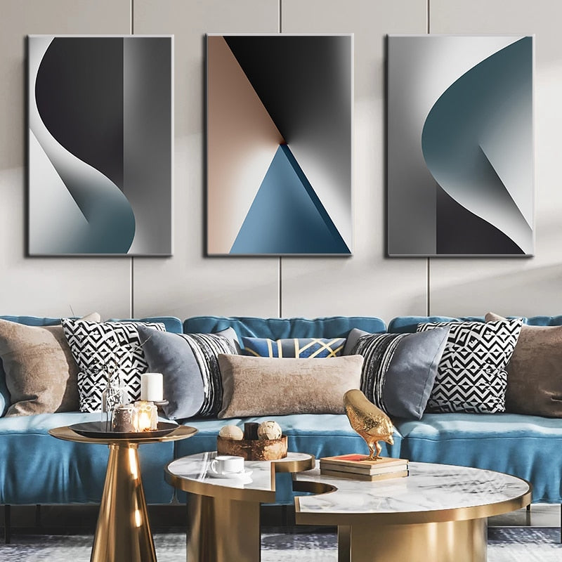 Minimalist Dark Geometric Gradients Abstract Wall Art Fine Art Canvas Prints Pictures For Modern Apartment Living Room Studio Home Office Decor