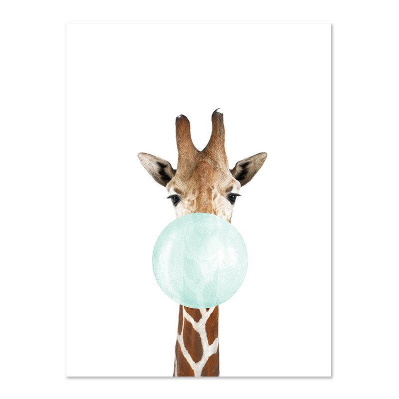 Cute Jade Green Bubble Baby Animal Posters Nursery Wall Art Fine Art Canvas Prints Giraffe Elephant Koala Zebra Pictures For Baby Girls Boys Bedroom Decor