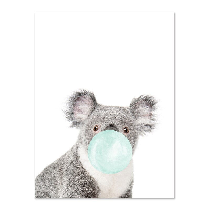 Cute Jade Green Bubble Baby Animal Posters Nursery Wall Art Fine Art Canvas Prints Giraffe Elephant Koala Zebra Pictures For Baby Girls Boys Bedroom Decor