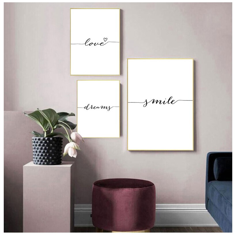 Sweet Dreams Minimalist Quote Wall Art Fine Art Canvas Prints Black White Love Quotation Smile Posters Pictures For Bedroom Living Room Nordic Home Decor