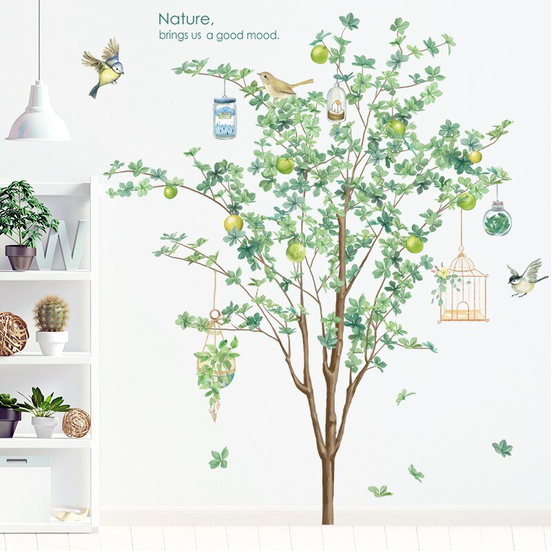 Birdcage Tree Garden Nature Mural For Kid's Room Removable PVC Vinyl Wall Decals For Children's Nursery Playroom Creative DIY Wall Decoration