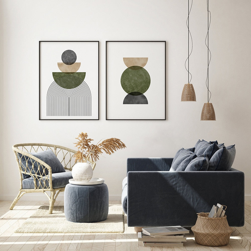 Minimalist Neutral Colors Abstract Geometric Wall Art Fine Art Canvas Prints Pictures For Modern Living Room Dining Room Home Office Interior Decor