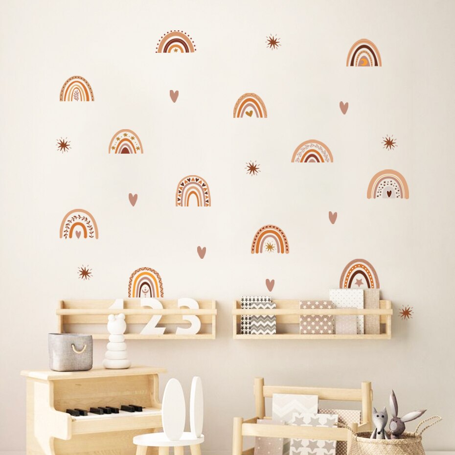 Cute Rainbow Stars PVC Wall Decals Removable Vinyl Wall Stickers For Nursery Room Children's Room Bohemian Baby's Bedroom Creative DIY Decor