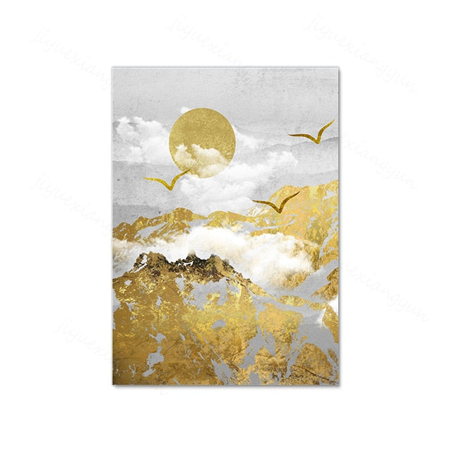 Golden Sun Mountain Landscape Wall Art Fine Art Canvas Prints Modern Nordic Style Wilderness Scenery Pictures For Living Room Dining Room Trending Interior Decor