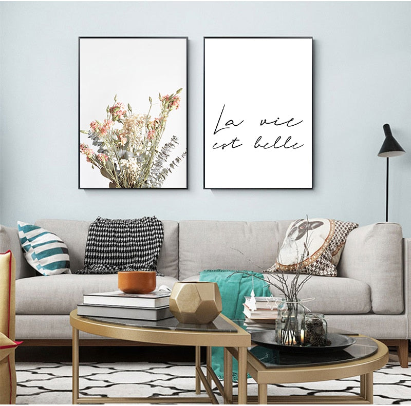 Life Is Beautiful Inspirational Quotation Wall Art Fine Art Canvas Prints Minimalist Letters & Quotes Floral Pictures For Living Room Bedroom Decor