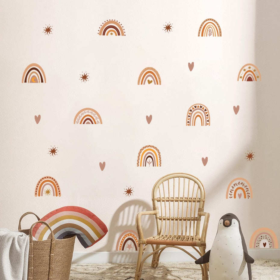 Cute Rainbow Stars PVC Wall Decals Removable Vinyl Wall Stickers For Nursery Room Children's Room Bohemian Baby's Bedroom Creative DIY Decor