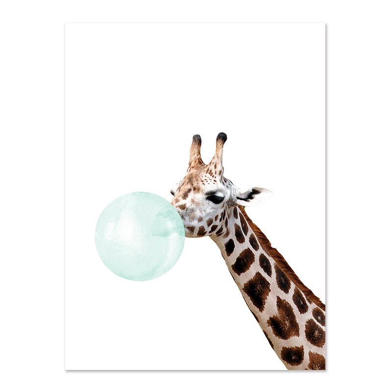 Cute Jade Green Bubble Baby Animal Posters Nursery Wall Art Fine Art Canvas Prints Giraffe Elephant Koala Zebra Pictures For Baby Girls Boys Bedroom Decor