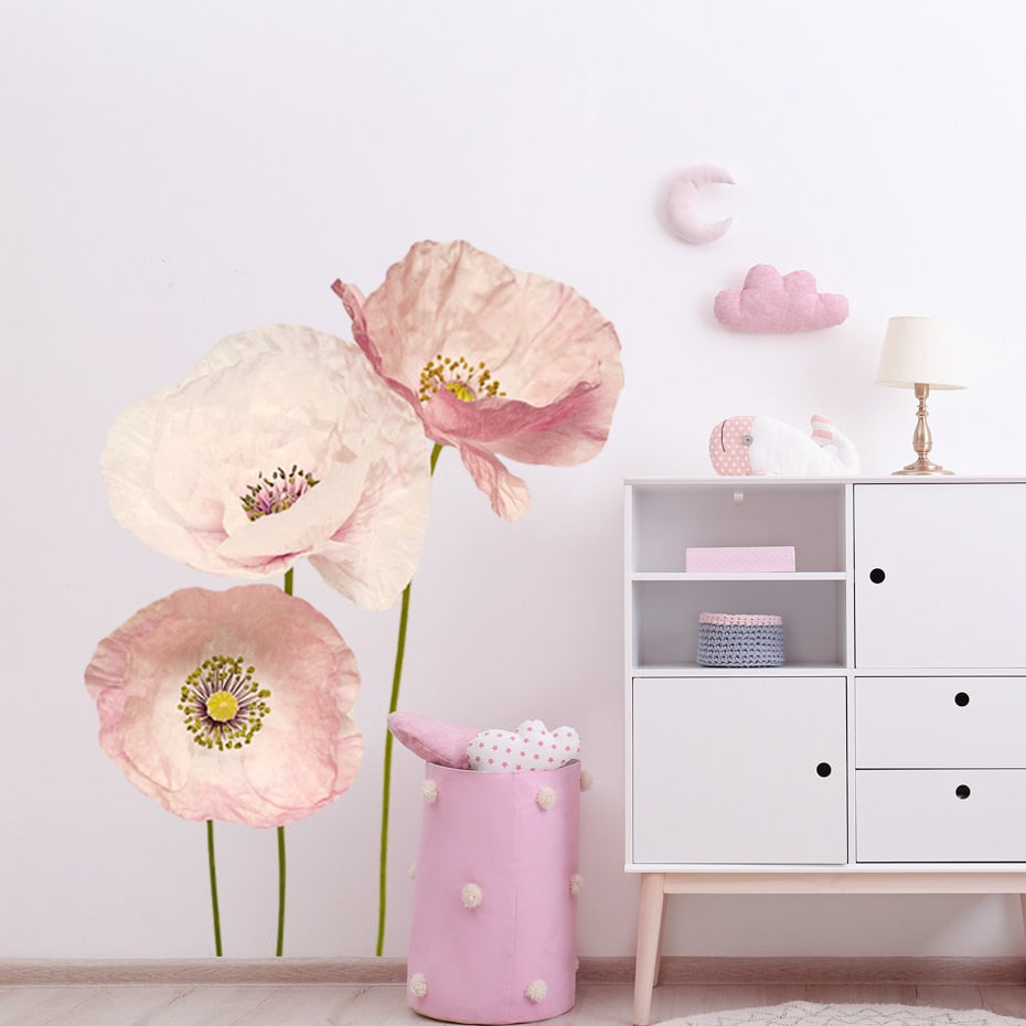Pink Flower Floral Branch Wall Stickers Girls Nursery Decals Baby Room  Decor DIY