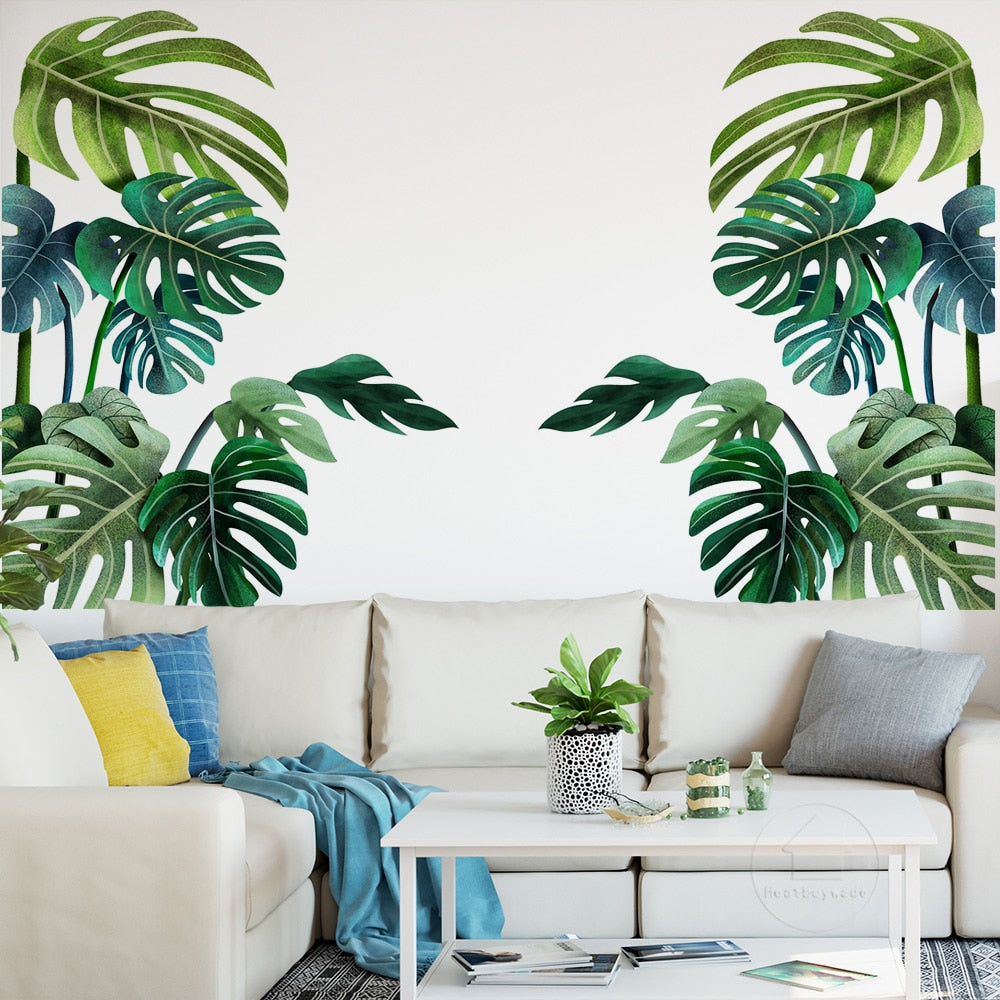 Nordic Tropical Green Leaves Wall Art Mural Removable PVC Wall