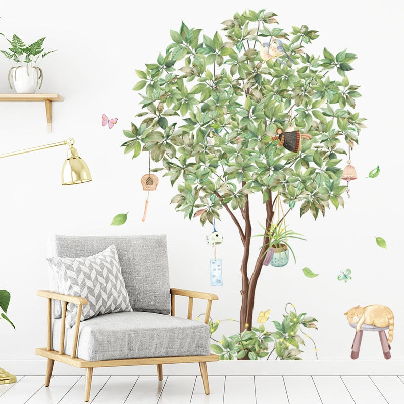 Birdcage Tree Garden Nature Mural For Kid's Room Removable PVC Vinyl Wall Decals For Children's Nursery Playroom Creative DIY Wall Decoration