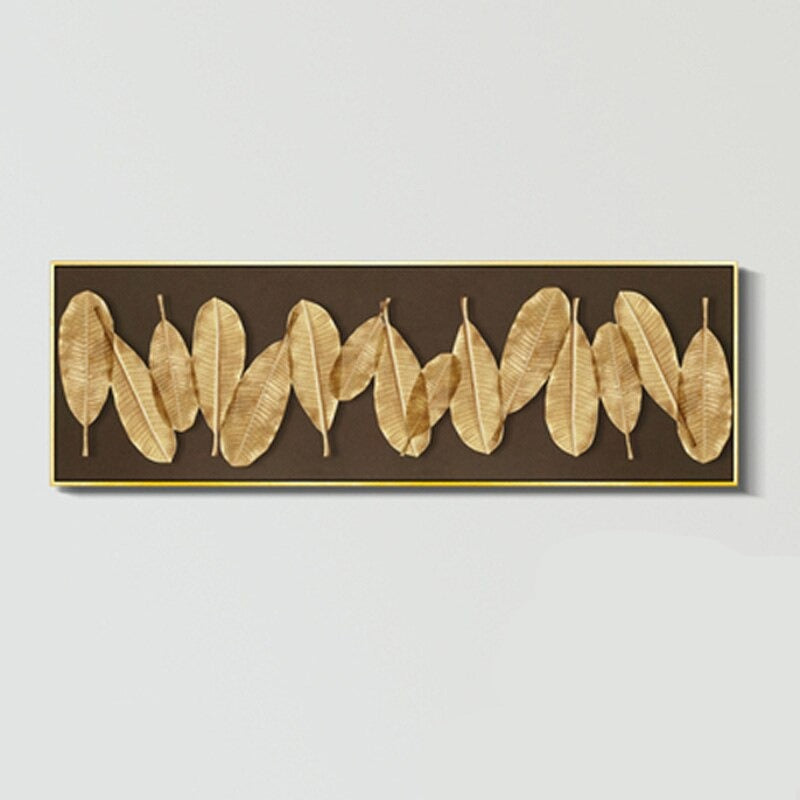 Modern Abstract Botanical Golden Palm Leaf Wall Art Fine Art Canvas Prints Wide Format Pictures For Above The Bed Or Above The Living Room Sofa
