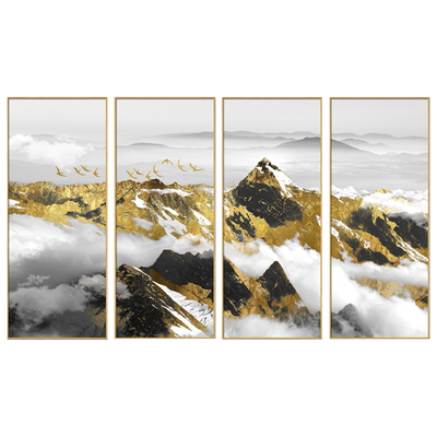 Auspicious Golden Mountain Wall Art Fine Art Canvas Prints Modular Set of 4 Pictures For Modern Apartment Living Room Home Office Interior Decor
