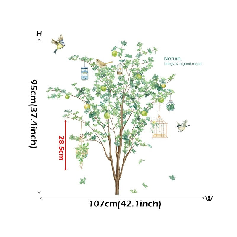 Birdcage Tree Garden Nature Mural For Kid's Room Removable PVC Vinyl Wall Decals For Children's Nursery Playroom Creative DIY Wall Decoration