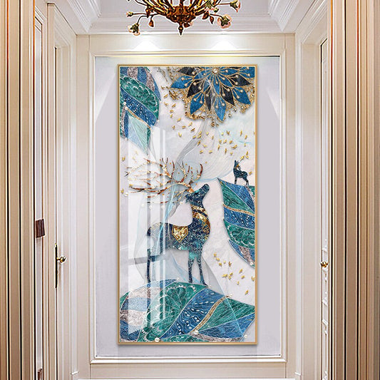 Abstract Auspicious Mystical Deer Landscape Wall Art Fine Art Canvas Prints Pictures For Luxury Living Room Dining Room Entrance Hallway Art Decoration