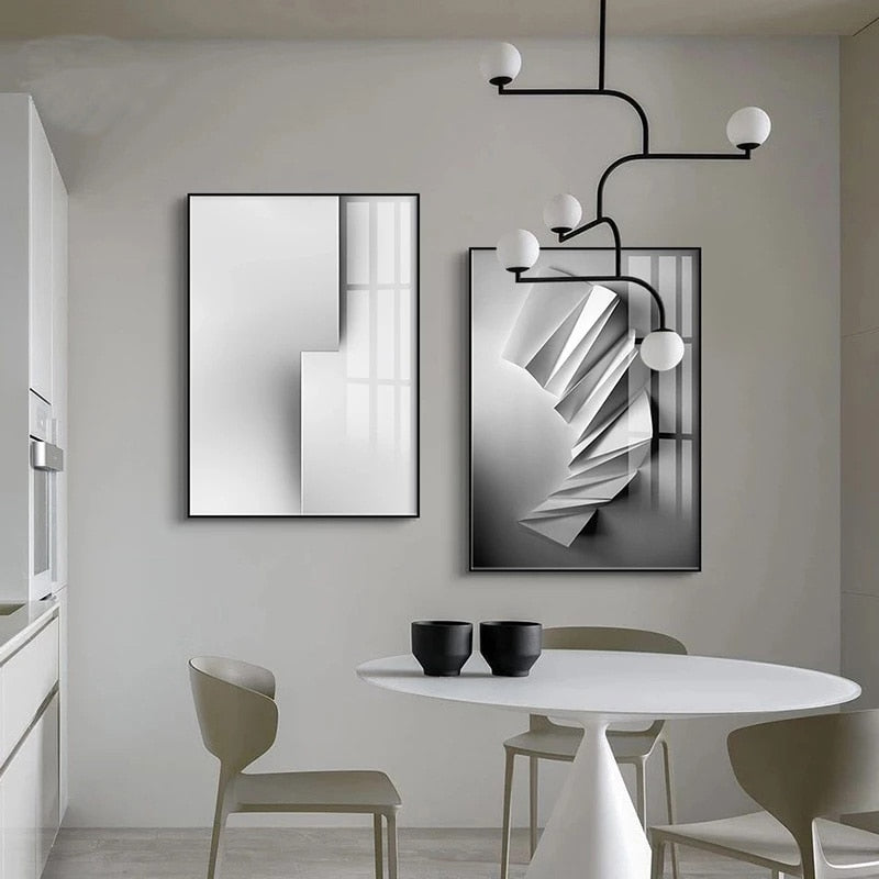 Modern Abstract Black White Fine Art Canvas Prints Minimalist Architectural Pictures For Urban Loft Living Room Dining Room Home Office Decor