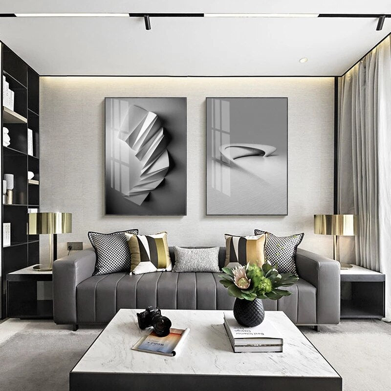 Modern Abstract Black White Fine Art Canvas Prints Minimalist Architectural Pictures For Urban Loft Living Room Dining Room Home Office Decor