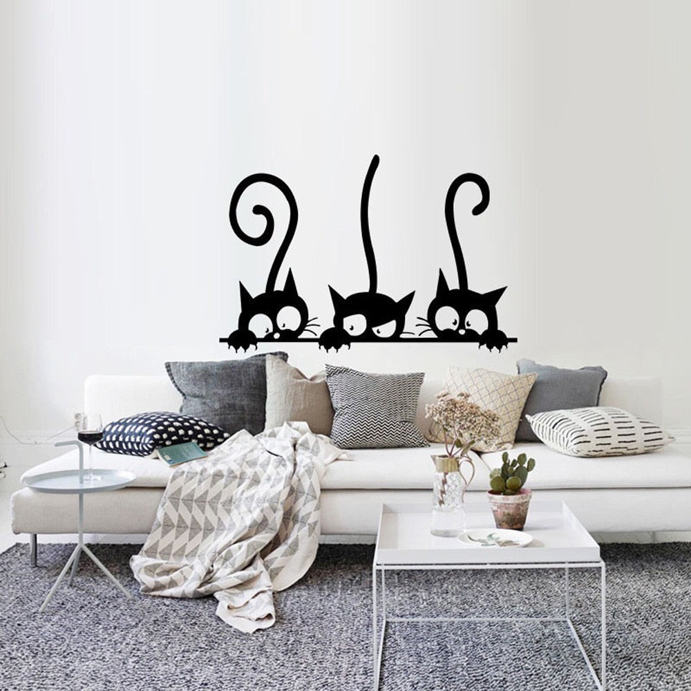 Three Cats Wall Decal Cheeky Playful Felines PVC Removable Wall Sticker For Kitchen Living Room Kid's Playroom Wall Art Decor Size 30x20cm