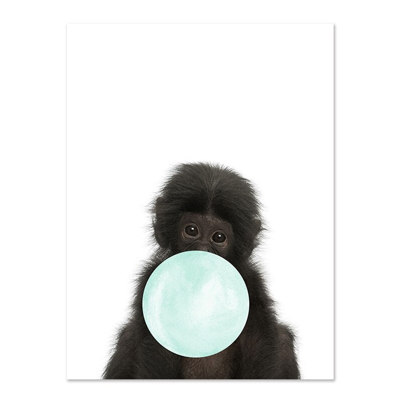 Cute Jade Green Bubble Baby Animal Posters Nursery Wall Art Fine Art Canvas Prints Giraffe Elephant Koala Zebra Pictures For Baby Girls Boys Bedroom Decor
