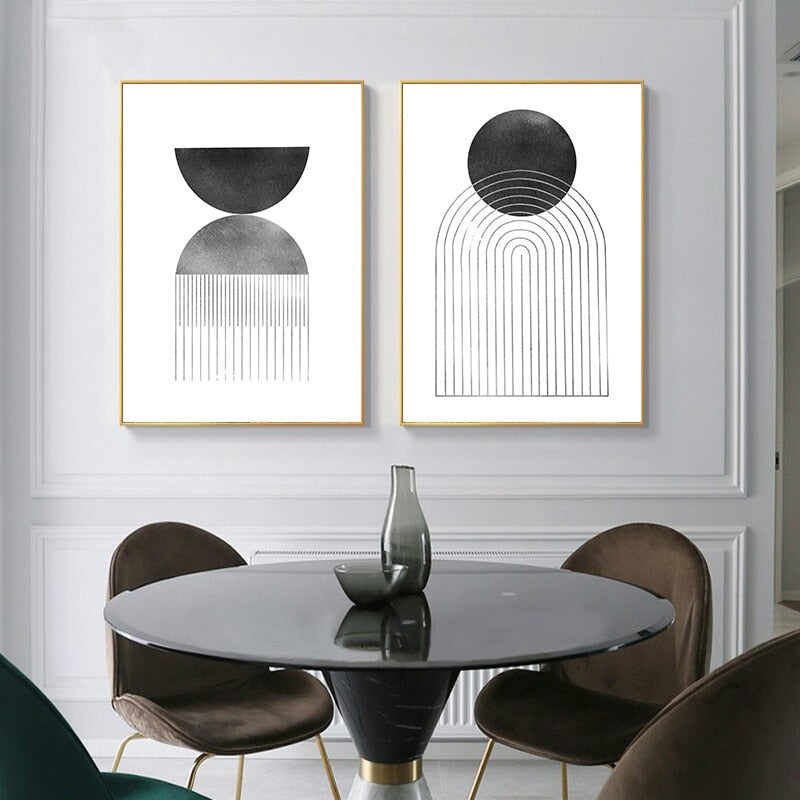 Minimalist Abstract Grayscale Geometric Wall Art Fine Art Canvas Prints Pictures For Living Room Study Dining Room Home Office Wall Decor