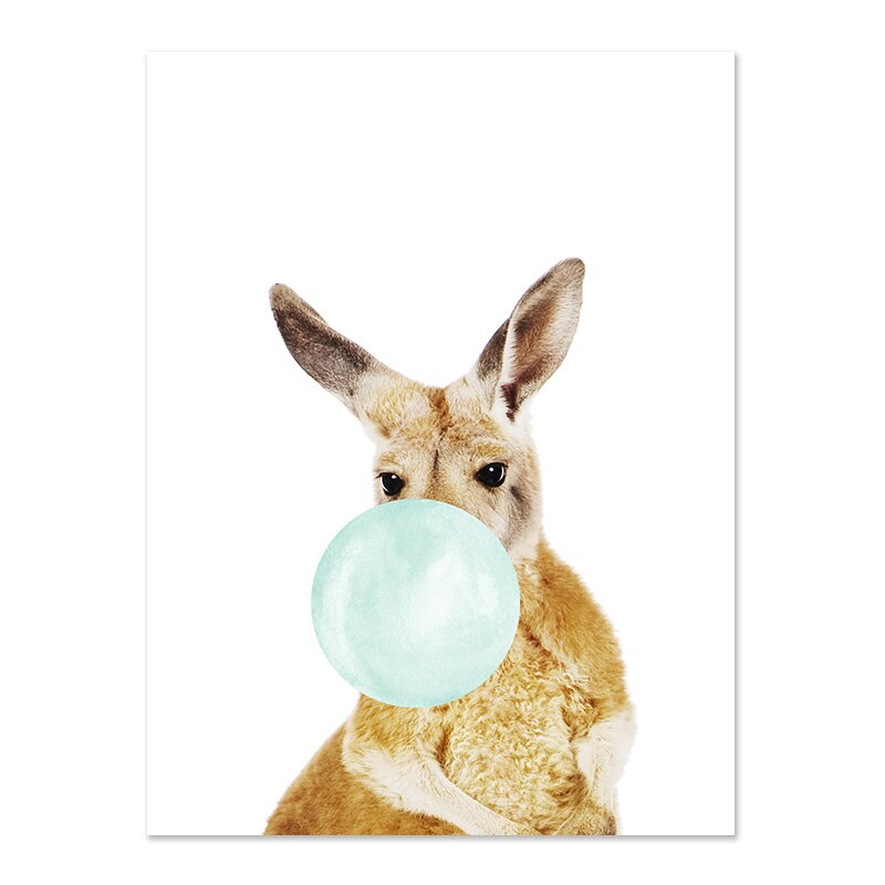 Cute Jade Green Bubble Baby Animal Posters Nursery Wall Art Fine Art Canvas Prints Giraffe Elephant Koala Zebra Pictures For Baby Girls Boys Bedroom Decor