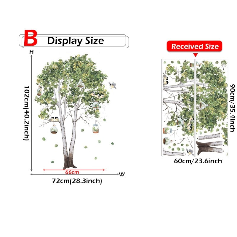 Birdcage Tree Garden Nature Mural For Kid's Room Removable PVC Vinyl Wall Decals For Children's Nursery Playroom Creative DIY Wall Decoration