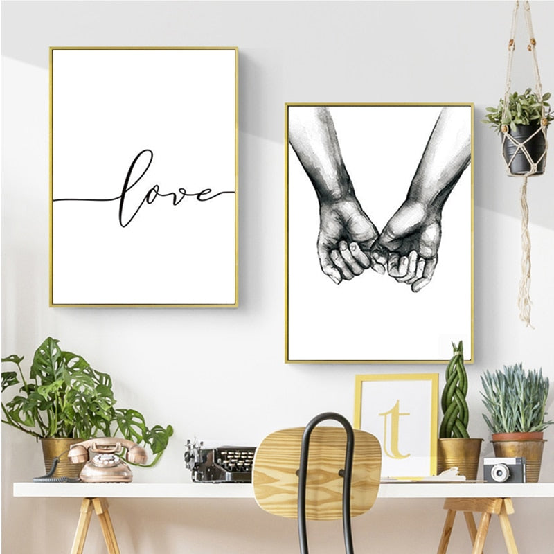 Black & White Love Hands Heart Wall Art Fine Art Canvas Prints Modern Minimalist Pictures For Bedroom Living Room Pictures For Above Sofa