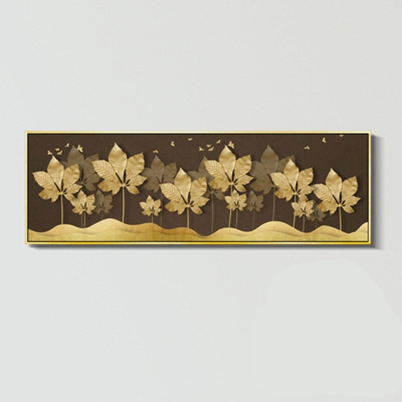 Modern Abstract Botanical Golden Palm Leaf Wall Art Fine Art Canvas Prints Wide Format Pictures For Above The Bed Or Above The Living Room Sofa