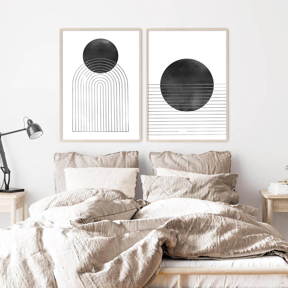 Minimalist Abstract Grayscale Geometric Wall Art Fine Art Canvas Prints Pictures For Living Room Study Dining Room Home Office Wall Decor