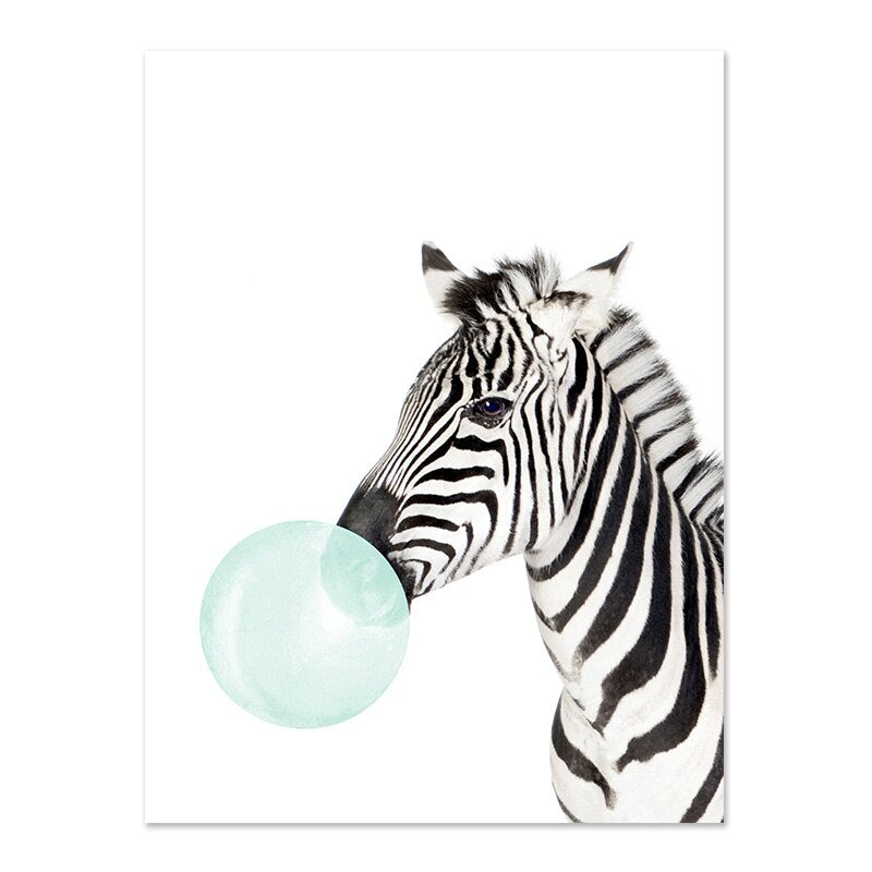 Cute Jade Green Bubble Baby Animal Posters Nursery Wall Art Fine Art Canvas Prints Giraffe Elephant Koala Zebra Pictures For Baby Girls Boys Bedroom Decor